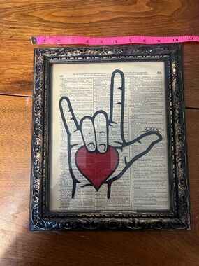 Framed Dictionary Page Art with Red Heart Hand Illustration